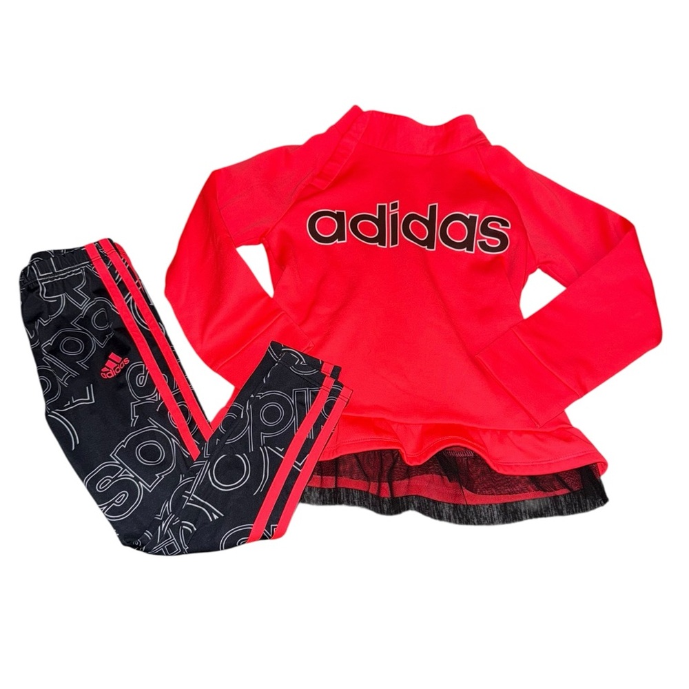 Adidas Kids Pink & Black Tutu Top Legging Outfit Size 5